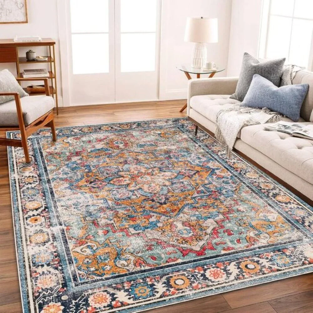 New 5x7 Washable Boho Rug, Non-Slip Distressed Medallion Carpet for Home & Room